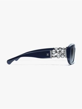 CHANEL Navy Sunglasses with Silver Pearl Accents